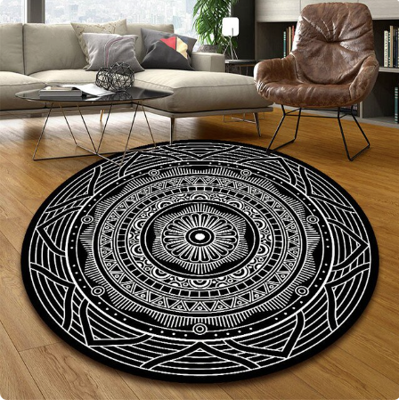 Meditation Mat, Black and White Pattern, Mandala