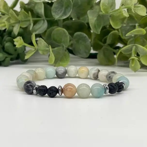 Amazonite With Lava Aromatherapy Bracelet 8mm Bead