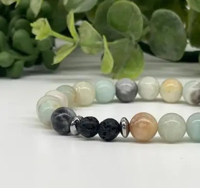 Amazonite With Lava Aromatherapy Bracelet 8mm Bead